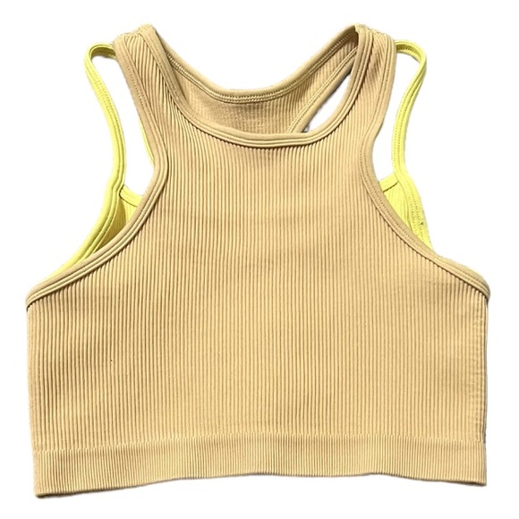 (P-1)Free People Movement Womens Free Throw Double Layer Tank Latte/LemonVerb… - Picture 5 of 7